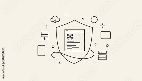 Cybersecurity Shield Protecting Digital Data and Network Infrastructure.