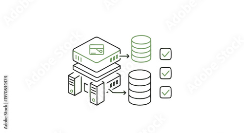 Data Processing System Illustration with Servers and Databases.