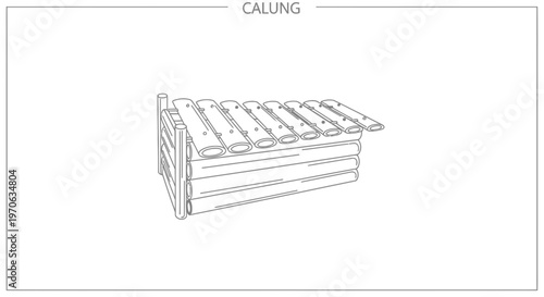 Calung Traditional Indonesian Musical Instrument - Line Art Illustration