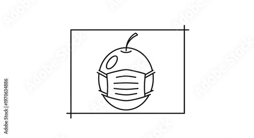 Cartoon Apple Wearing Face Mask, Protection Against Virus, Health Care Concept