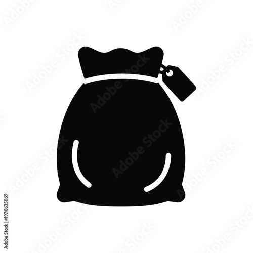 Black sack icon silhouette representing bulk grain storage flour bag or organic farm produce packaging isolated on white background perfect for agricultural and food industry related design.