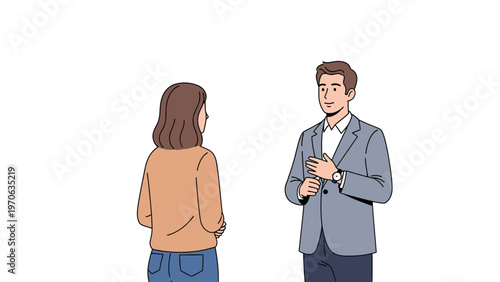 Man and Woman Talking in a Casual Business Meeting