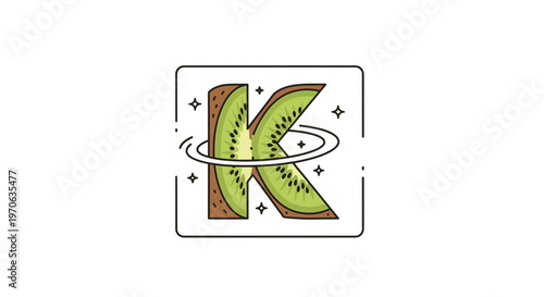 Kiwi Fruit Letter K Logo, Fresh Fruit Alphabet, Healthy Food Icon, Organic Produce Branding