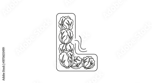L Letter Shape Made of Fresh Cabbage Heads on White Background, Healthy Food Concept