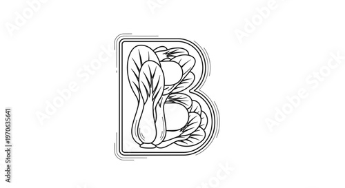 Letter B Bok Choy Logo Design, Organic Vegetable Alphabet, Healthy Food Branding