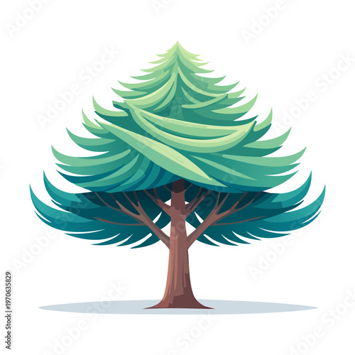 Symmetric pine tree for forest landscape modeling winter season festival branding mountain tourism guides and decorative nature art for seasonal greeting cards