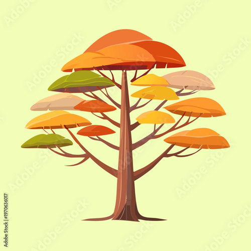 Pointed fall foliage tree for autumn mountain landscape design park branding forest ecology education and nature theme art for seasonal marketing materials