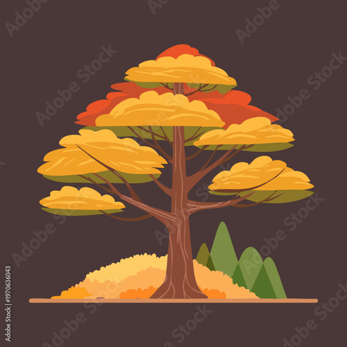 Round autumn canopy tree for suburban garden branding fall season landscape design and nature inspired art for seasonal home improvement blog content
