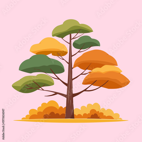 Large orange fall tree for autumn season festival banners park scenery design and seasonal nature art for harvest market promotional graphics for social media