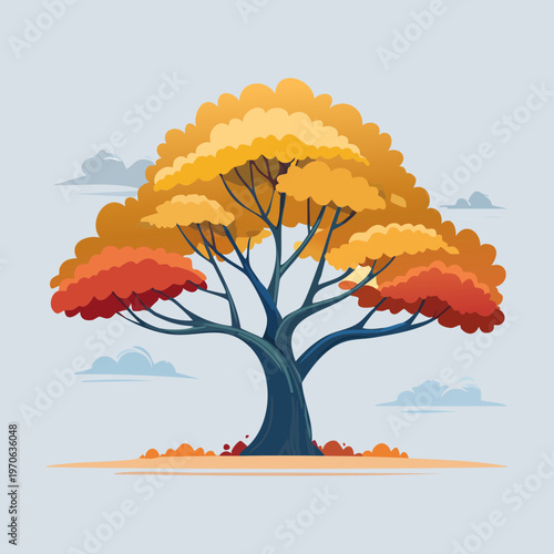 Wide autumn maple tree for fall festival branding park scenery design seasonal nature posters and environmental awareness campaign visual assets for local parks