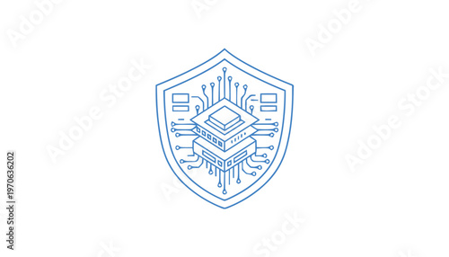 Cybersecurity Shield with Integrated Circuit Protection Illustration.