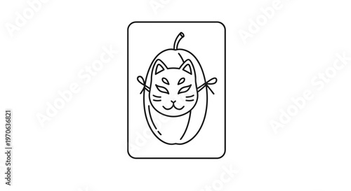 Japanese Kitsune Mask Icon, Traditional Fox Spirit Symbol, Vector Art