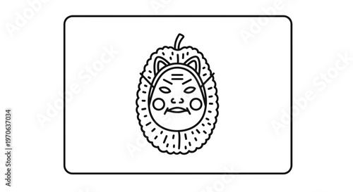 Japanese Noh mask and fruit icon, traditional culture, vector illustration