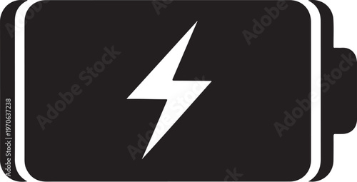 Battery icon, power symbol, energy sign, black and white vector