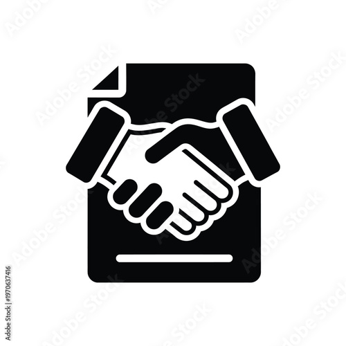 Business handshake over contract document symbolizing agreement partnership deal, cooperation and trust, concluding negotiation, legal.
