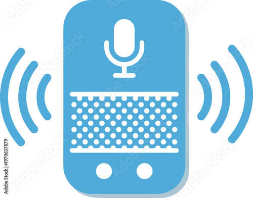 Microphone audio recording icon illustration, voice input design, sound communication artwork, modern technology symbol, wireless audio graphic, speech recognition emblem