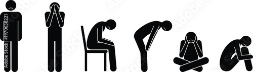 Sad emotional distress anxiety depression silhouette illustration design, mental health artwork concept, psychology theme, human figure symbol awareness graphic image