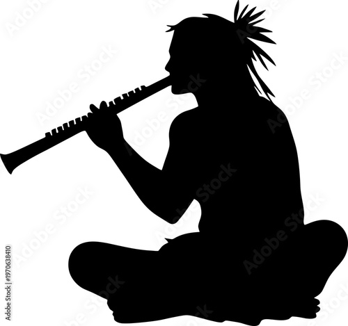 Silhouette of an Indigenous Person Playing a Traditional Andean Flute