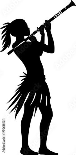 Silhouette of an Indigenous Person Playing a Traditional Andean Flute