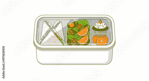 Healthy Packed Lunch Bento Box with Sandwich, Salad, and Dessert