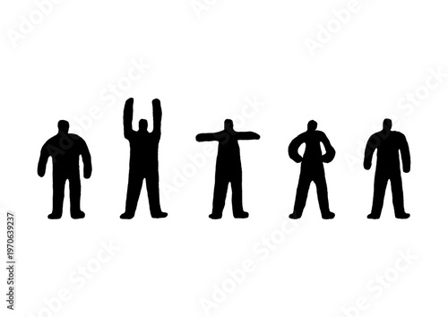 色々なポーズをとっている黒いマネキンのゆるい手描きイラストセット