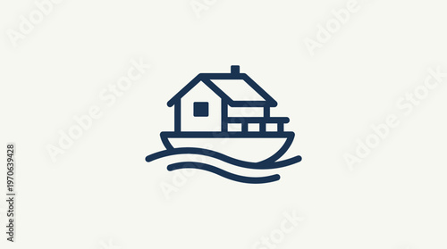 Minimalist Houseboat Icon on Water