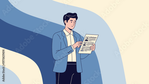 Man reviewing applicant resumes, hiring process, recruitment, job selection, human resources