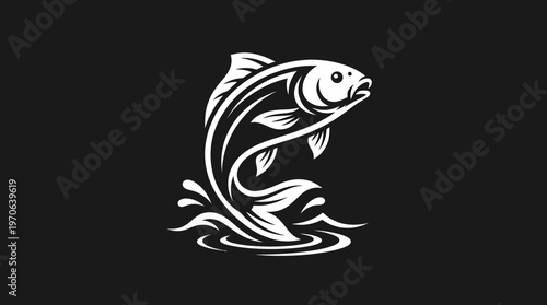 Elegant Black and White Fish Logo With Water Splash