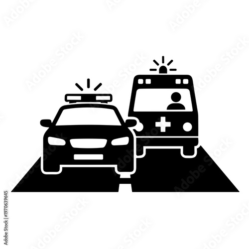 set of cars police cars and ambulances illustration vector