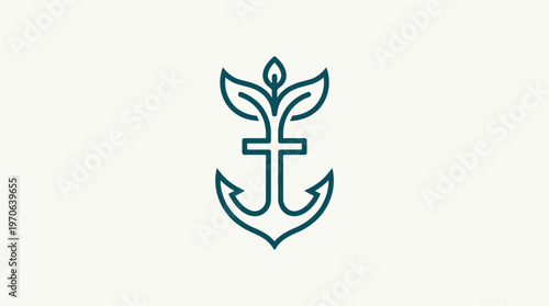 Minimalist Anchor Logo with Leaves and Cross Symbol