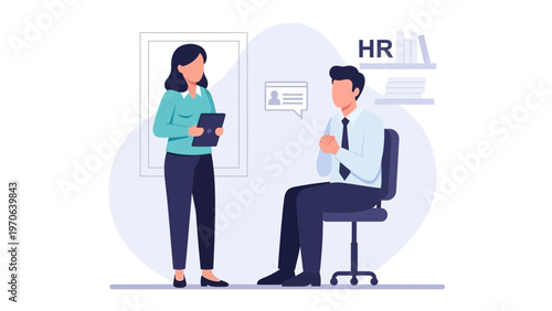 HR professional interviewing a candidate in an office setting, recruitment concept
