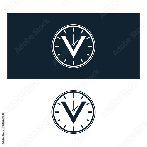 Two clocks with V shaped hands on white and dark backgrounds icon