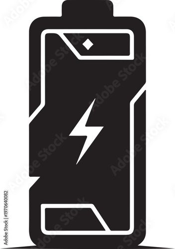 Battery icon, low power, black and white, vector graphic, energy symbol, mobile phone battery