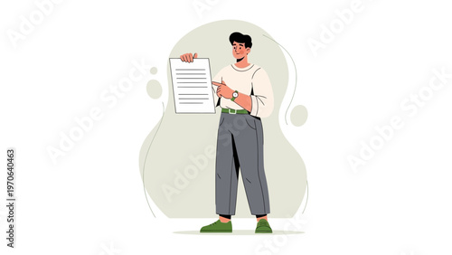 Man Holding Document, Pointing to Paper, Business Presentation, Office Work