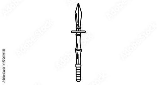 Bamboo Spear Weapon Icon, Ancient Military Tool, Tribal Hunting Equipment, Simple Line Art