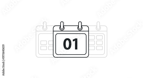 Calendar Icon with Number 01, First Day, Planning, Schedule, Business Concept