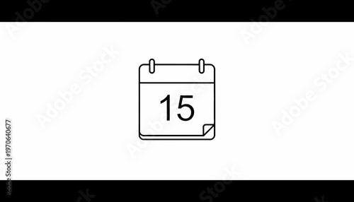 Calendar Icon with Number 15, Simple Line Art, Reminder, Date, Schedule, Planning