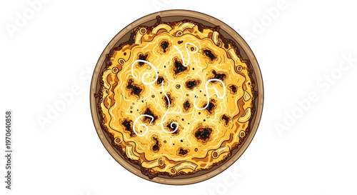 Burnt pizza in a baking dish illustration