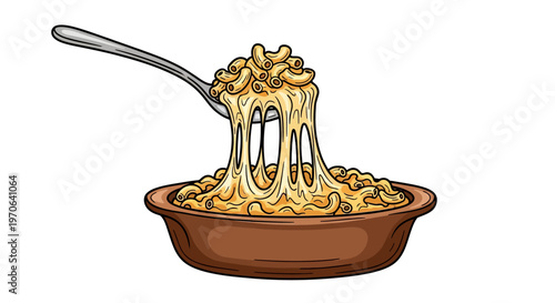 macaroni and cheese in a brown bowl with fork