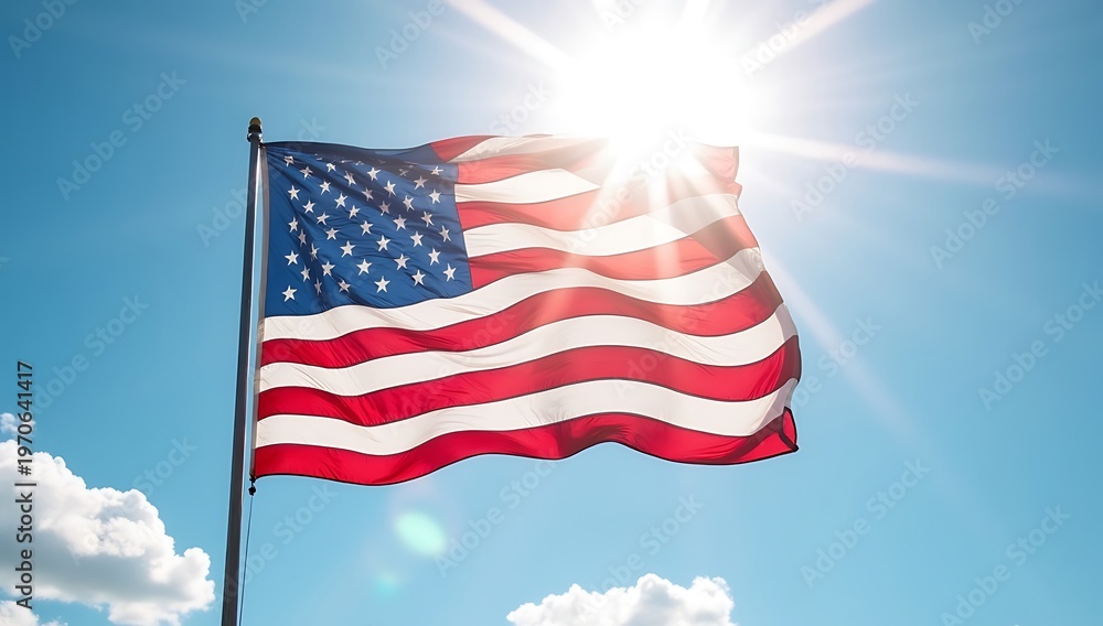 Fototapeta premium American Flag Waving Proudly in the Bright Sunlight.