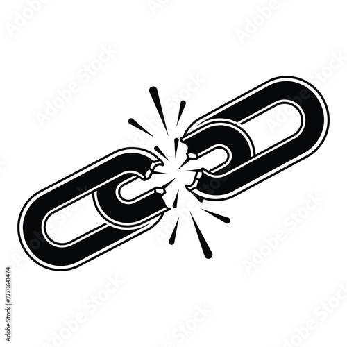 Broken chain link with explosion isolated on transparent background icon