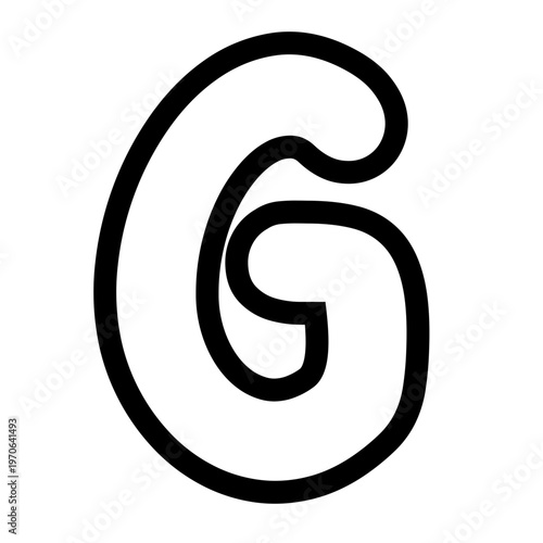 Bold outlined uppercase letter G with rounded edges, minimal cartoon style, black stroke, isolated on white background, clean typography design element.
