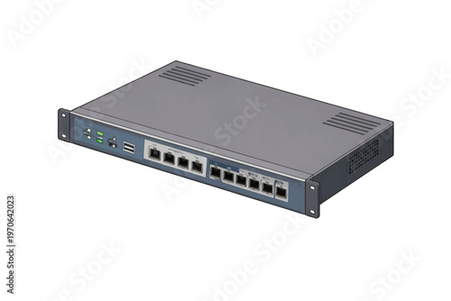 Professional rack-mount network monitoring appliance with multiple Ethernet ports and indicator lights, essential for modern IT infrastructure depicted on a clean white background