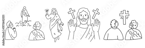 Collection of religious characters including jesus christ and disciples in holy prayer