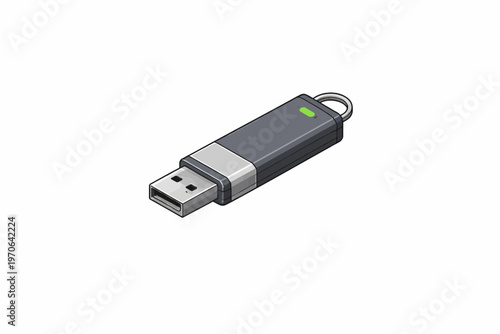 Sleek portable USB flash drive with active indicator light, symbolizing secure digital data transfer, personal information storage, and modern technology connectivity illustration