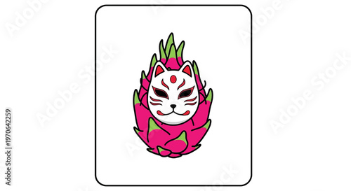 Dragon Fruit with Japanese Fox Mask (Kitsune) - Unique Fusion Art