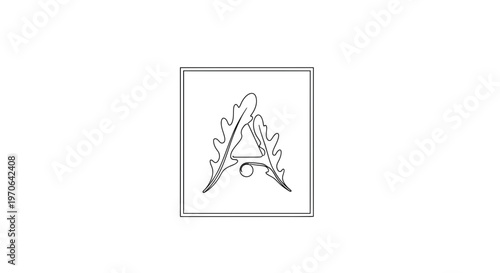 Elegant Letter A Monogram with Leafy Accents and Seed, Botanical Alphabet Design