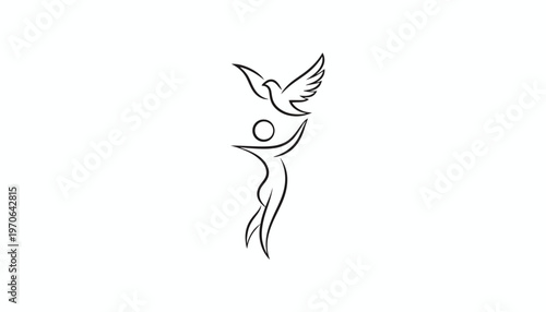 Abstract human figure releasing a dove, symbolizing freedom, hope, and peace.