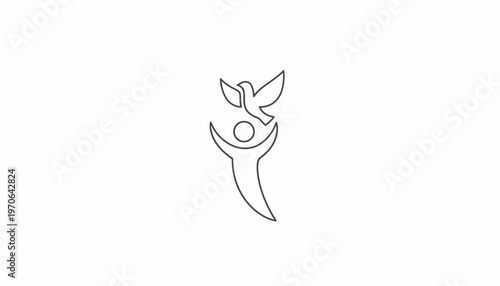 Abstract Human Figure with Dove Symbolizing Peace, Freedom, and Spirituality