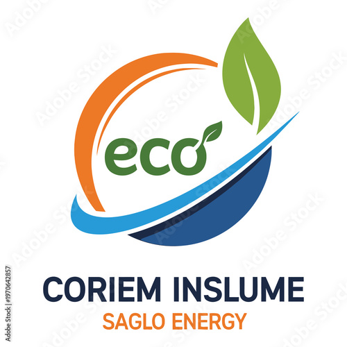 Eco logo with leaf and text on white background  energy company symbol icon